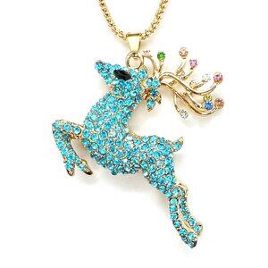 Blue Colorful DEER Jumping Pendant Necklace